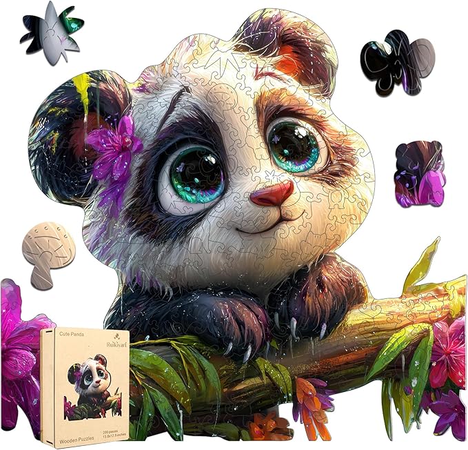 Wooden Puzzles for Adult 200 Pieces,Panda Wooden Jigsaw Puzzles,Unique Shape Puzzles for Adults and Kids,Fun Challenging Creative Gift,10.6"x11.4"