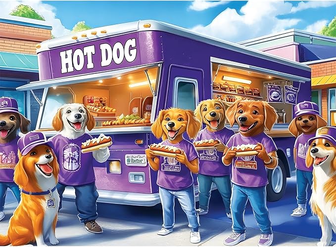 300 Piece Puzzles for Adults, Hot Dog Truck with Dogs Puzzles for Adults, Adorable Dogs and Hot Dog Truck 300 Piece Jigsaw Puzzle, Ideal Home Decor Gift for Adults Kids Seniors, 20.5×15 in