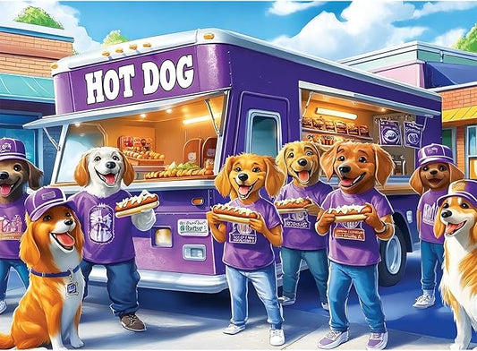300 Piece Puzzles for Adults, Hot Dog Truck with Dogs Puzzles for Adults, Adorable Dogs and Hot Dog Truck 300 Piece Jigsaw Puzzle, Ideal Home Decor Gift for Adults Kids Seniors, 20.5×15 in