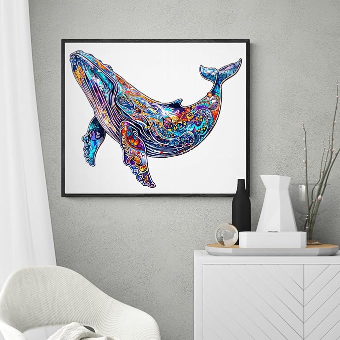 Wooden Puzzle for Adults - Blue Whale Wood Puzzles Adult - Unique Animal Shape Wooden Jigsaw Puzzles for Adults - Birthday Gifts for Puzzle Lovers, Family (14.3 * 11.4in)