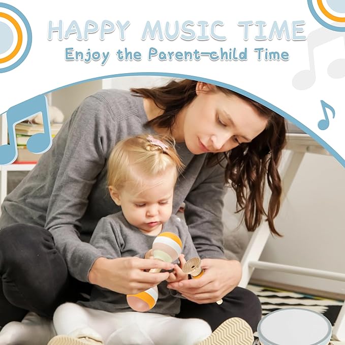 VINJOE Baby Musical Instruments - Montessori Musical Toys for Toddlers 1-3, Neutral Colors Wooden Instruments Set for Kids Preschool Educational 3+ Early Learning Musical Toys Birthday Gifts