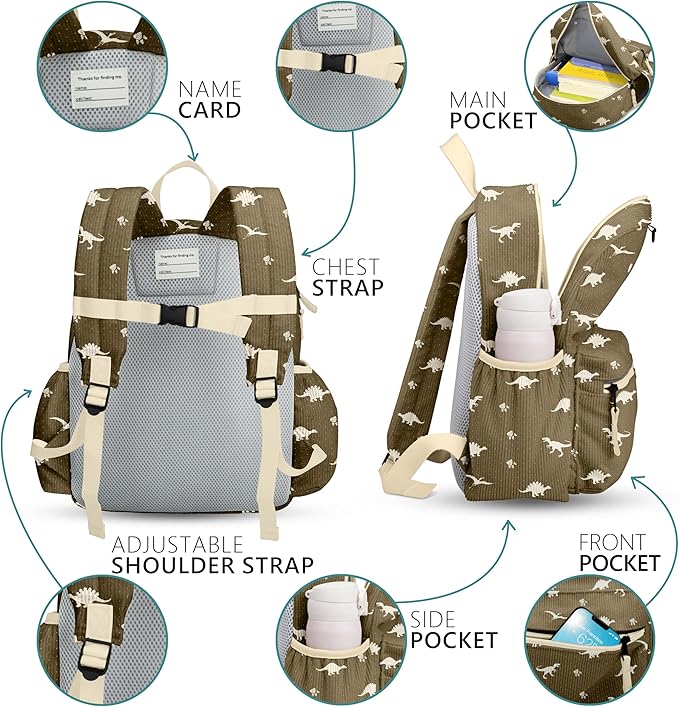 Corduroy Toddler Backpack for Boys 2-5: Preschool Backpack for Boys Girls - Cute Kids Backpack for Boys 13.5" H Fit Folder