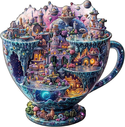 Wooden Puzzles for Adults - Interstellar City Wooden Jigsaw Puzzle - Unique Animal Shaped Wood Puzzles Adult - Christmas Birthday Gifts for Adults/Friends/Family - 240pcs 13.4 * 13.1in