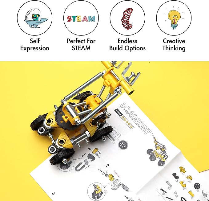The Off Bits Build Your Own Excavator Toy, 150+ Pcs Vehicle Construction Toys, LoaderBit Educational Stem Building Toys, STEAM Gift for Kids, Engineering Kit for Kids 8 9 10 11 12 Years Old
