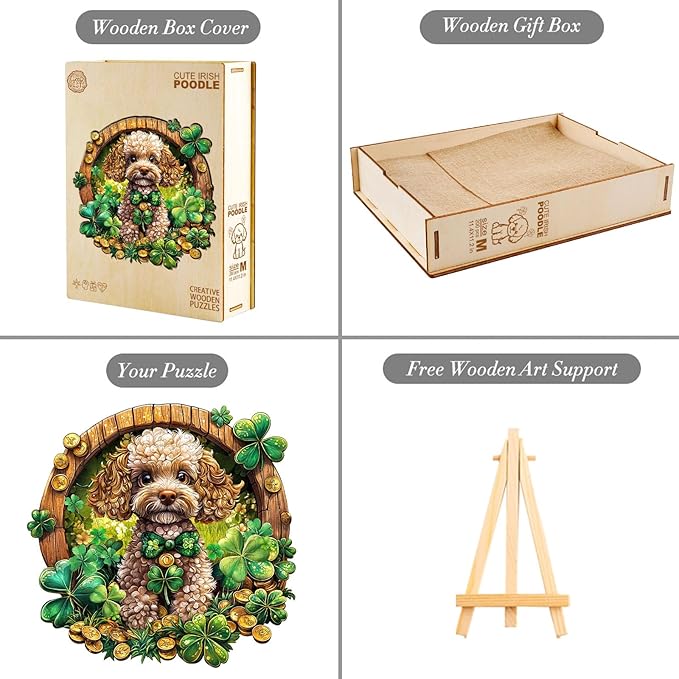 Wooden Puzzle 100PCS Ragdoll and Butterfly Unique Shape Advanced Wood Puzzle for Adults,Holiday Birthday Gift,Craft kit (Cute Irish Poodle, Large)