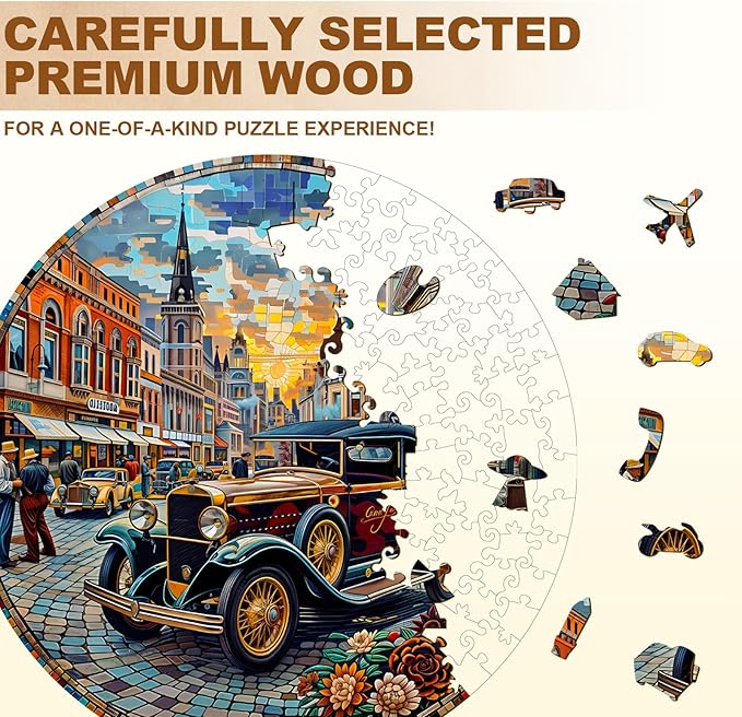 Jigfoxy Wooden Puzzle for Adults, Retro Cars Jigsaw Puzzles for Adult, Unique Animal Shape Wood Cut Puzzles, Christmas Thanksgiving Gifts for Friends Family (S-8.5 * 8.5in-100pcs)