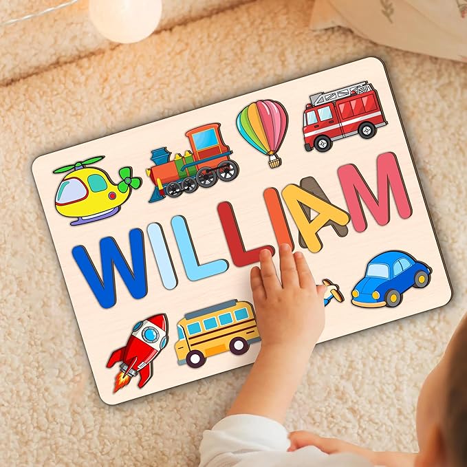 LOVELYPOD Personalized Name Puzzle for Kids, Custom Name Puzzles for Toddlers 1-3 Animal Puzzle, Customized 1st Birthday for Girls & Boys Wooden Toys for Kids, for New Baby - Style 2