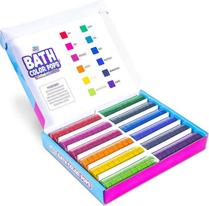 Tub Works® Bath Color Pops™ Moisturizing Kids Bath Bombs, 120 Count | Bath Bomb Refills for Bath Color Brush | Nontoxic & Fragrance-Free | 12 Unique Colors | Fizzy, Vibrant Water Color Tablets