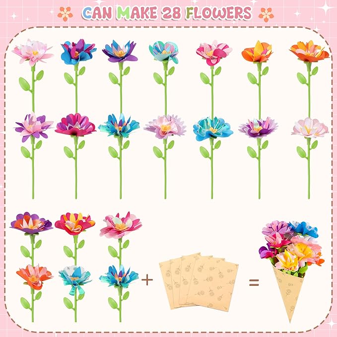Plesechde DIY Fabric Flower Bouquets Toys Accessories,Arts and Crafts Toy Accessories with 110pcs Petals,Ideal Gifts for Kids 3+ Years Old for Birthday,Christmas