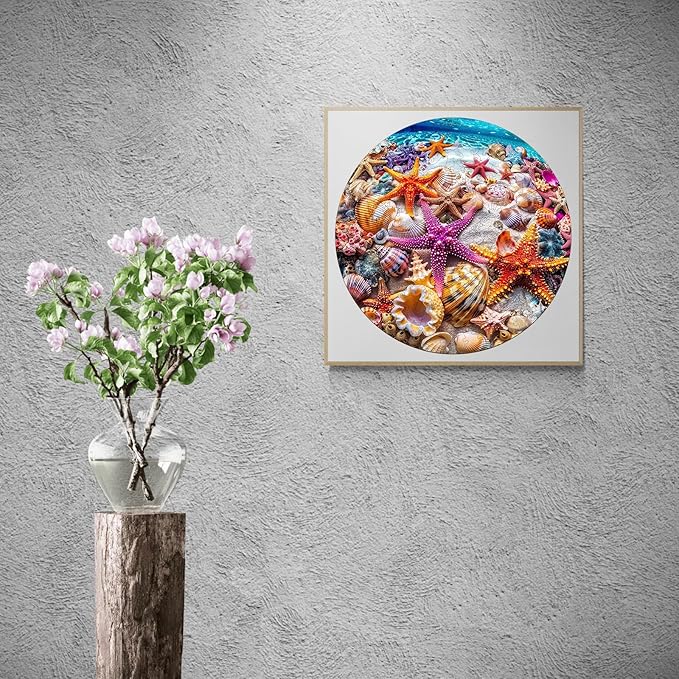 Wooden Puzzles for Adults, 300 Pieces Starfish Puzzle, Wood Adult Puzzles, Birthday Gifts for Jigsaw Lover, DIY Wooden Jigsaw(L-13.4 * 13.4in)