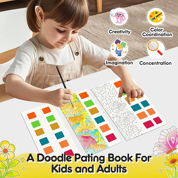 Watercolor Painting Coloring Books Pocket Watercolor Paint Bookmarks, Mess Free Paint with Water Set, Class Travel Activities Art Supplies Party Favors Exchange Birthday Gifts for Kids