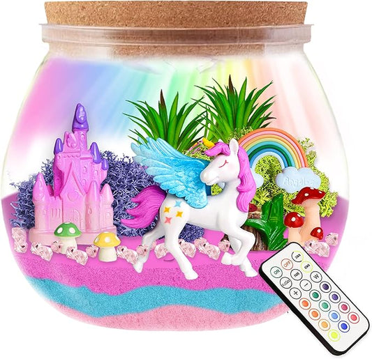 Unicorn Terrarium Kit for Girls - LED Light-Up DIY Arts and Crafts Night Light Gift for Kids Ages 4-12Night Light Birthday Gift DIY Arts and Crafts Kit for Kids