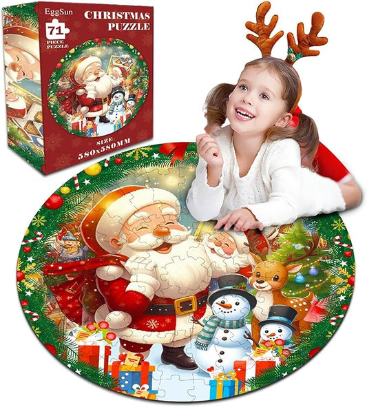 71 Piece Christmas Puzzles Kids Santa Puzzle Winter Jumbo Floor Puzzle for Kids Ages 3,4,6,9,10,11,12+,Holiday Floor Jigsaw Puzzles,Kid's Early Learning Floor Puzzles Christmas Birthday Gift