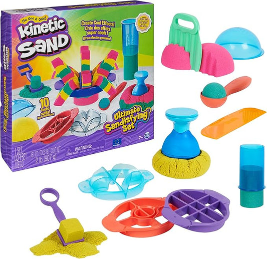 Kinetic Sand, Ultimate Sandisfying Set with 2lbs Play Sand (Pink, Yellow & Teal), 10 Tools & Molds, Sensory Toys, Holiday Gifts & Stocking Stuffers for Kids Ages 3 and up