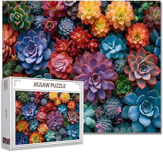 Tucocoo 1000 Piece Jigsaw Puzzles for Adults Colorful Succulent Plants Painting Puzzle Vibrant Florals Art 1000 Pieces Puzzles for Challenging Family Activity Game DIY Puzzle Wall Decor Gifts