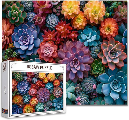 Tucocoo 1000 Piece Jigsaw Puzzles for Adults Colorful Succulent Plants Painting Puzzle Vibrant Florals Art 1000 Pieces Puzzles for Challenging Family Activity Game DIY Puzzle Wall Decor Gifts