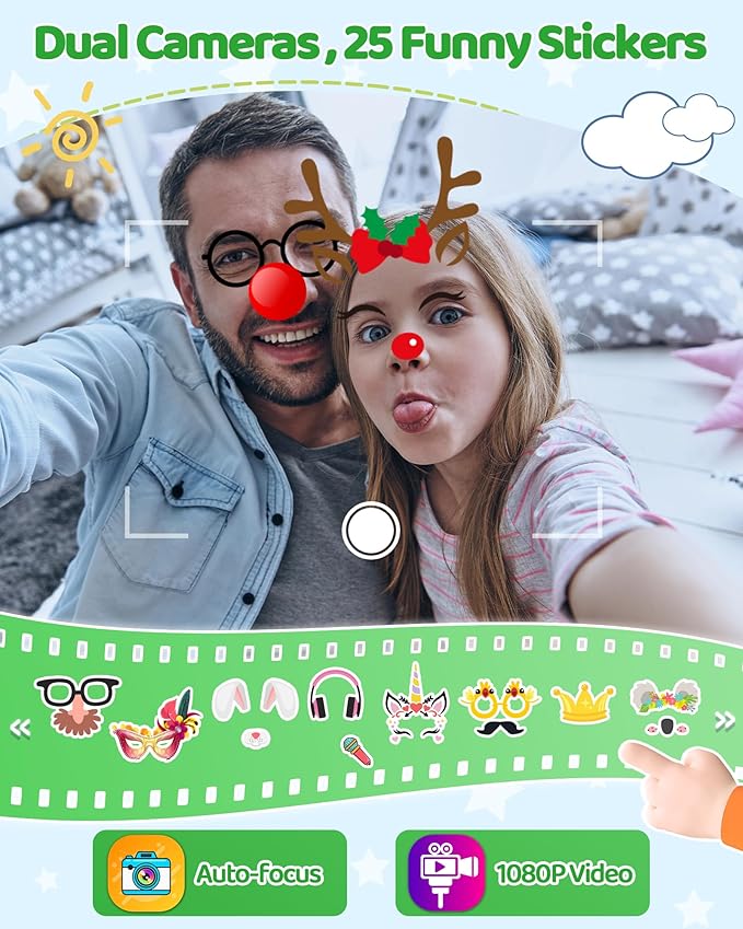 Kokodi Kids Smartphone Toy, Touchscreen HD Dual Camera Cell Phone for Kids, Dinosaur Toddler Play Phone for Boys 3-10, Learning Toy with 8GB SD Card (Green)