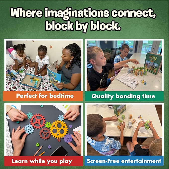 Uzzle Tales Bricklewood Valley - Story Dice Game for Kids – Creative Storytelling & with 12 Story Cubes, Storybook & Character Pawns – Engaging Brain Game for Kids Ages 4