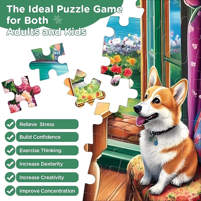 300 Pieces Puzzle for Adults, Corgi Study Book Jigsaw Puzzles for Kids Adults Seniors 300 Pieces, Glossy Sturdy Vibrant Puzzle 300 Piece, Challenging Jigsaw Puzzle Great Gift for Family Friends