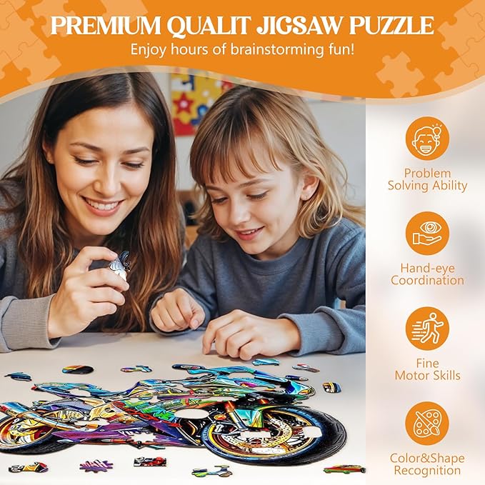 Wooden Puzzles for Adults, Wooden Jigsaw Puzzles for Adults Kids, Motorcycle Wooden Puzzle Unique Shaped Wood Puzzles Adult, Creative Birthday Gifts for Friends Family Game (8.5 * 7.9in 100pcs)