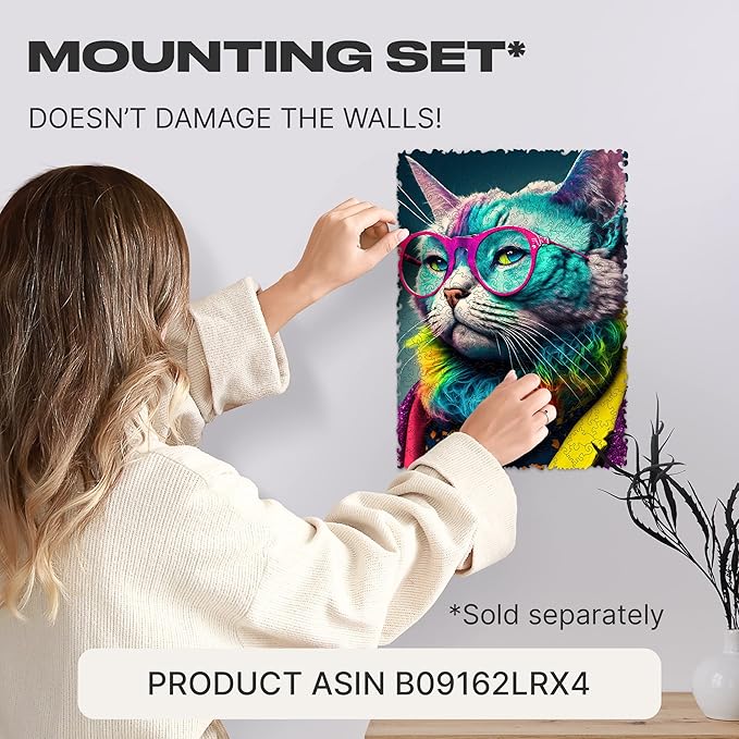 UNIDRAGON Original Wooden Jigsaw Puzzles - Pop Art Glow Up Collection - Criticat - Cat Puzzle 250 Pieces, Beautiful Gift Package, Wooden Puzzle for Adults