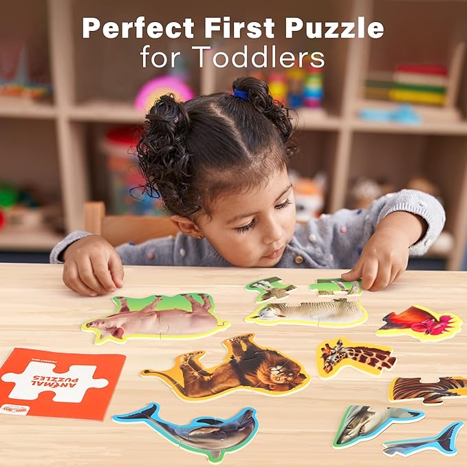 BenBen Puzzles for Toddlers 2-4,12 Animal Puzzles, 3 Levels Step-by-Step Color-Coded Jigsaw Puzzles, 48 Pieces Total, Educational Montessori Toys for Preschool Girls Boys
