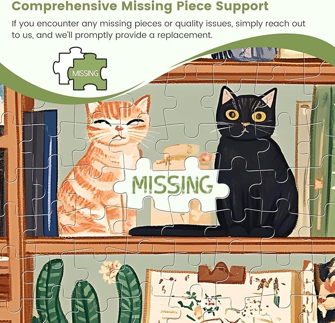 300 Piece Puzzles for Adults, Charming Cat Bookshelf Jigsaw Puzzle, Cozy and Relaxing 300 Piece Puzzle, Perfect for Family Time, Stress Relief, Home Wall Decor, Great Gift for Adults, Kids, Seniors