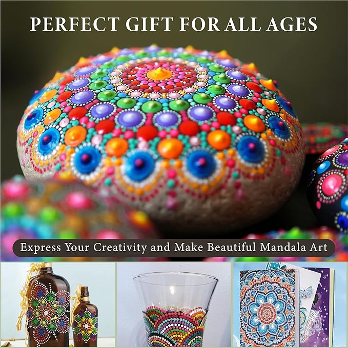 MoonGarden Mandala Rock Painting Kit - Mandala Dotting Tools Kit - Large Wooden Rocks for Painting, Stencils, Acrylic Paints, Dotting Tools for Rocks - Dot Art Kit for Adults & Kids