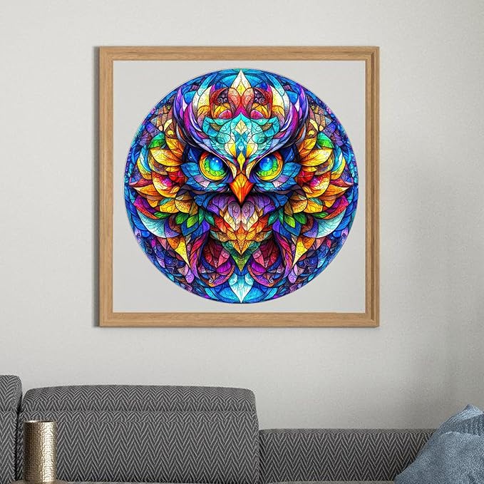 Wooden Puzzle for Adults Colorful Owl Jigsaw Puzzles Unique Animal Shape Puzzles Family Game Fabulous Gift for Kids and Adults on Birthday 500 Pieces 16.5 * 16.5in