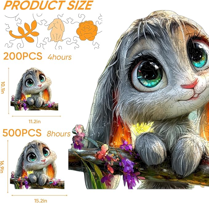 Wooden Puzzles for Adults 500 Pieces,Wonderful Easter Bunny Wood Puzzles,Unique Shaped Flower Rabbit Wooden Jigsaw Puzzles,Creative Bunny Gifts,16.4"x15.3"