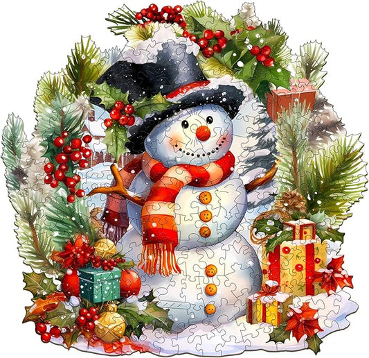 Wooden Puzzles for Adults, Cute Snowmane Wooden Jigsaw Puzzle, Unique Shape Wood Puzzles Adult, Special Winter Presents for Family, Wall Art Home Decor (L-13.4 * 12.9in -270 pcs)