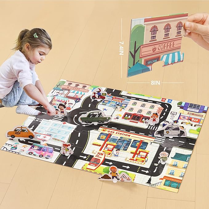TOI Gaint Floor Puzzle for Kids Ages 3 and Up, 2x3 Feet City Floor Puzzles for Toddlers 3-5, Extra Large Preschool Learning Jigsaw Puzzles for Boys and Girls