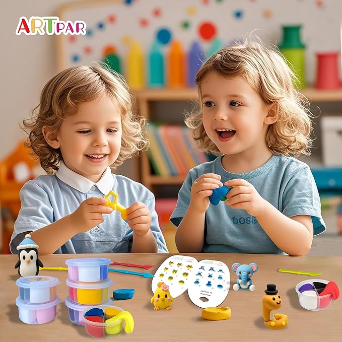 Air Dry Clay Kits for Kids-Modeling Magic Clay,12 Animals DIY Molding Clay Art Crafts Set,Ultra Light & Soft, Safe & Non-Stick with Sculpting Tools & Tutorials, Unique Gifts for Boys & Girls