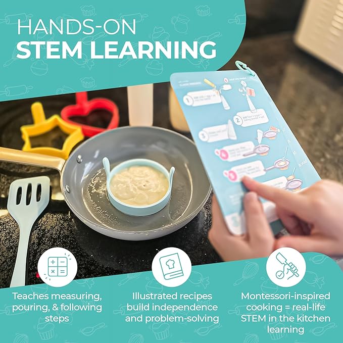 Tovla Jr. Junior Pancake Master Kit for Kids | Real Cooking Set with Reusable Silicone Pancake Molds, Bottles & Spatula | Educational STEM Gift Ages 6–12 | DIY Pancake Art Activity with Visual Recipes