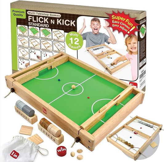 Big Flick n Kick: Wooden Multi Tabletop Indoor Portable Board Games for Kids and Family