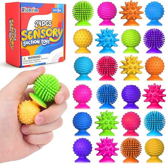 Sensory Fidget Toys Kids Adults: 24 Pack Textured Sensory Toys for Autism Kids Calming - Quiet Anxiety Fidgets for Classroom Prize - Bulk Fidgets for Treasure Box Gooide Bag Stuffers