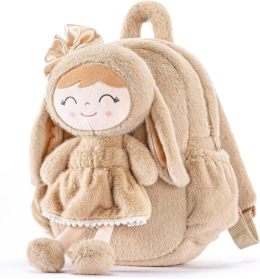Gloveleya Toddler Backpack with Soft Brown Rabbit 11 inches Detachable Design for Girl Age 2+