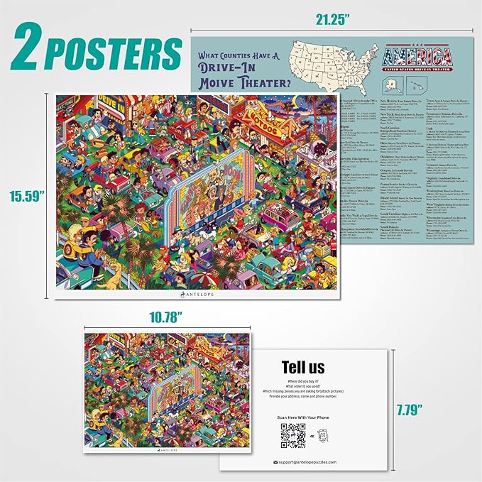 Antelope - 1000 Piece Puzzle for Adults, Drive-in Movie Jigsaw Puzzles 1000 Pieces - 1000 Pieces High Resolution, Matte Finish, Smooth Edging, No Dust Puzzle