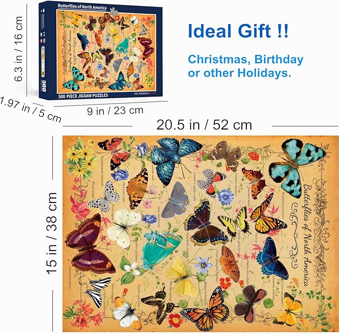 500 Piece Puzzles for Adults Butterflies of North America 20.5 x 15 Inch 500 Piece Jigsaw Puzzles for Kids Adults Puzzles 500 Pieces for Adults Holiday Educational Challenge Toy