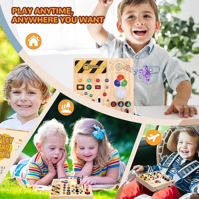 Toddler Busy Board,Montessori Toys for 1-3 Year Old Boys,Sensory Travel Toys,Preschool Learning Activities,Christmas & Birthday Gift for Toddler (Busy Board v4)