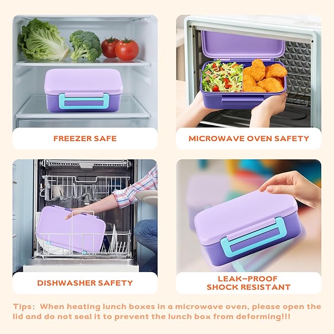 Lunch Box for Kids With 8oz Soup Thermo, Leak-proof Lunch Container with 2 Compartments, Thermo Food Jar Food Containers for Back to School Girls Boys (Purple)