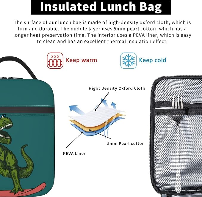 Dinosaur Reusable Lunch Box Insulated LunchBox Cooler Lunch Bag