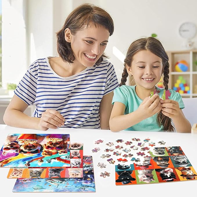 LELEMON 100 Pieces Puzzles for Kids Ages 4-8, 4 Set Kids Puzzle Ages 6-8,Dogs Cats Shark Children Learning Educational Puzzless Toys for Boys and Girls