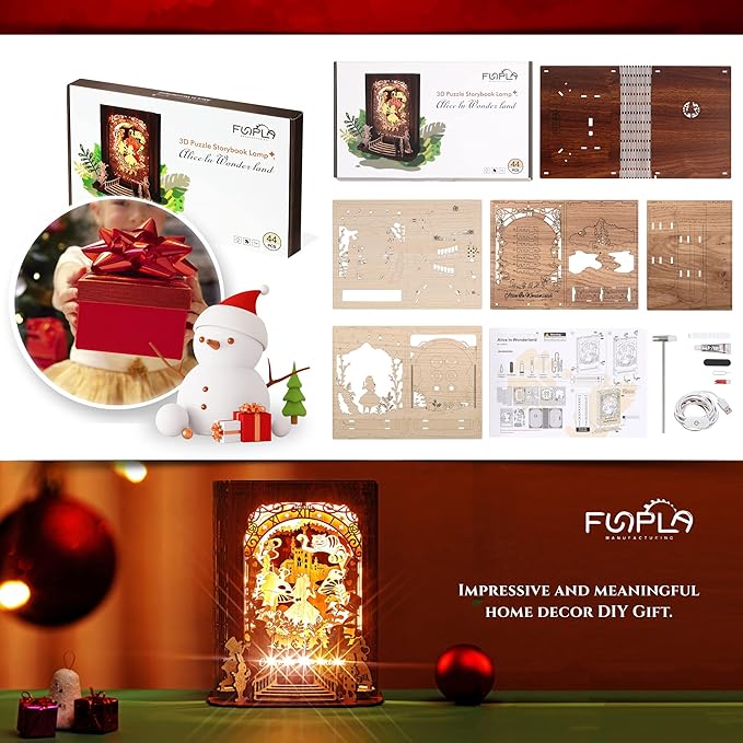 Alice in Wonderland 3D Puzzle Nightlight – DIY 3D LED Book Lamp – 3D Wood Puzzles Décor Lamp for Kids and Adults