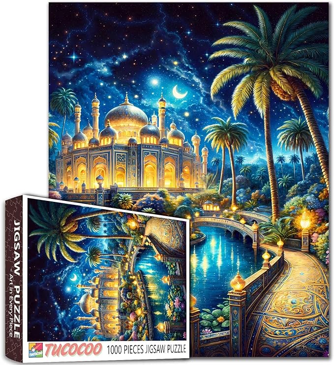 Arab Palace Night View Jigsaw Puzzle，Beautiful Scenery 1000 Pieces Jigsaw Puzzles for Adults，27 x 20 Inches Puzzles for Families，HD Quality Puzzle Gift，Family Activity for Game Nights