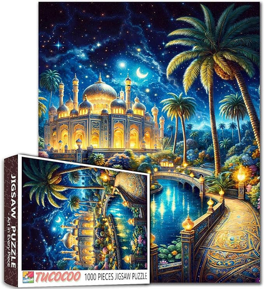 Arab Palace Night View Jigsaw Puzzle，Beautiful Scenery 1000 Pieces Jigsaw Puzzles for Adults，27 x 20 Inches Puzzles for Families，HD Quality Puzzle Gift，Family Activity for Game Nights