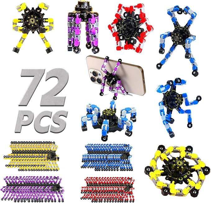 12/24/36/48/100 PCS Fidget Spinner for Kids Sensory Fideget Toys Transformable Fidget Spinner Fidget Robots for Easter Basket Stuffers Party Favours School Rewards Events Prizes (72 PCS)