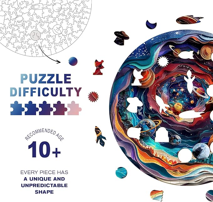 Wooden Puzzles for Adults, Unique Animal Shaped Universe Adult Puzzle, 3D Vision Wooden Jigsaw Puzzles Adult, Challenging Creative Gifts Family Games 13.4 * 13.4in 300pcs