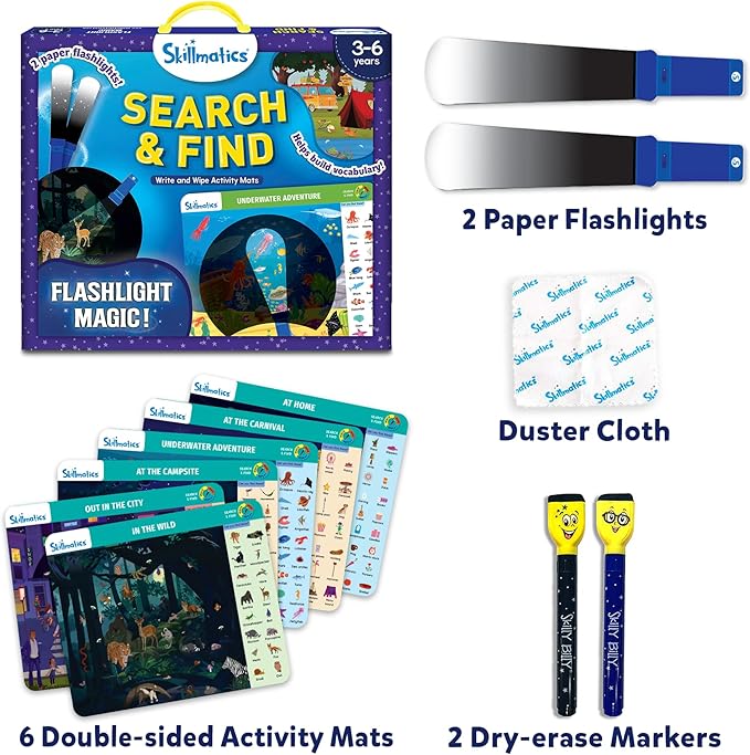 Skillmatics Preschool Learning Activity - Search and Find Flashlight Magic, Educational Game for Kids, Toddlers Who Love Toys, Art & Craft Activities, Gifts for Girls and Boys Ages 3, 4, 5, 6