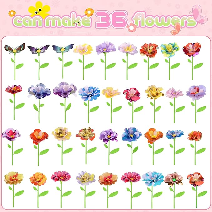 Nicella DIY Fabric Flower Bouquet Toy Accessories (Makes 33 Flowers & 3 Butterflies, 36 Pieces Total)-Creative Flower Market & Arts & Crafts Add-On Kits for Kids